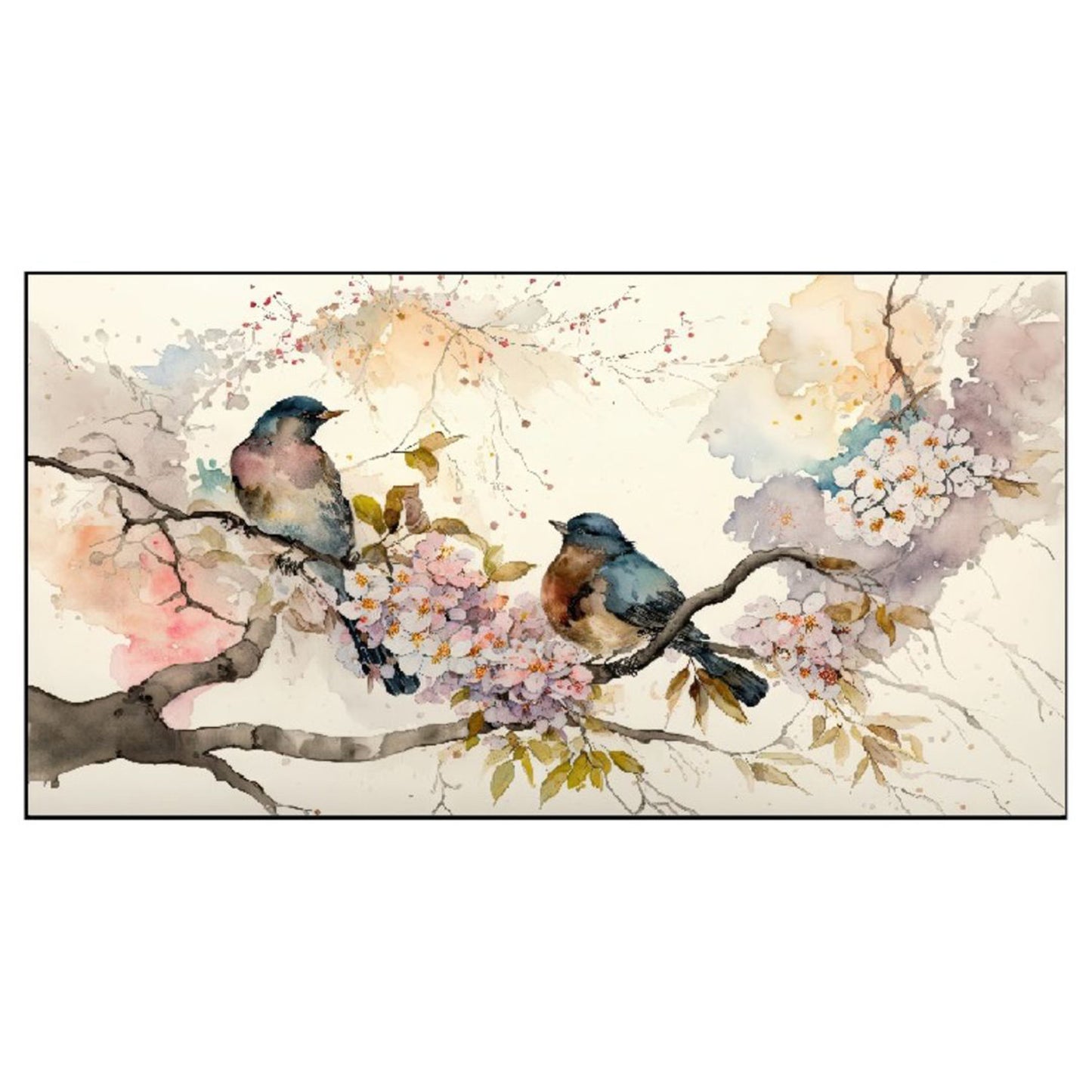 Graceful Birds on Flowered Branch Wall Painting