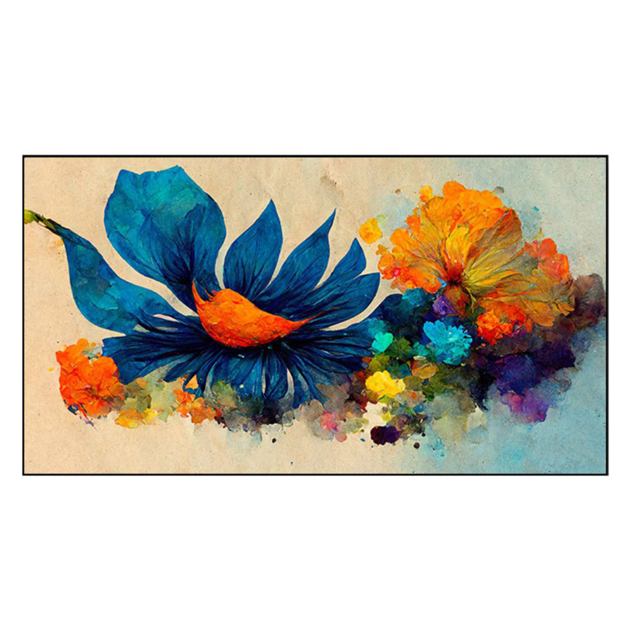 Vibrant Blue Flower Amidst Blossoms Wall Painting