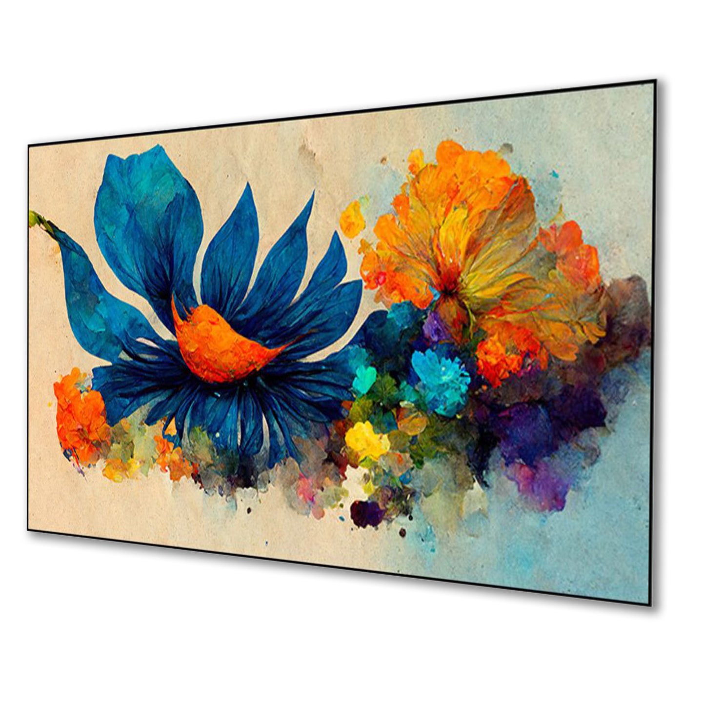 Vibrant Blue Flower Amidst Blossoms Wall Painting