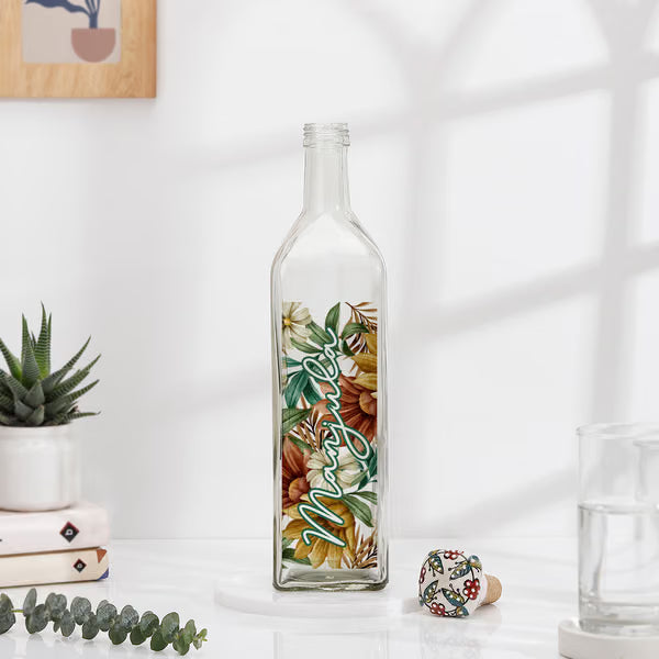 Floral Bloom Personalized Glass Water Bottle