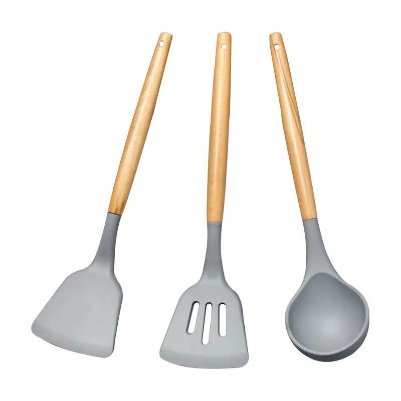 Grey Premium Silicon Utensil Set - Three Piece Set