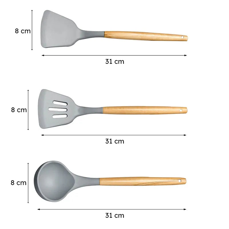 Grey Premium Silicon Utensil Set - Three Piece Set