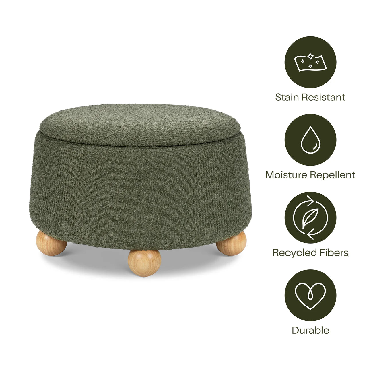 Moss Green Olive Grove Storage Boucle Kids Pouffe