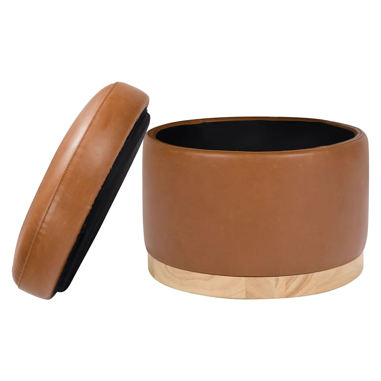 Cognac Tan Urban Luxe Leather Storage Leatherette Kids Pouffe