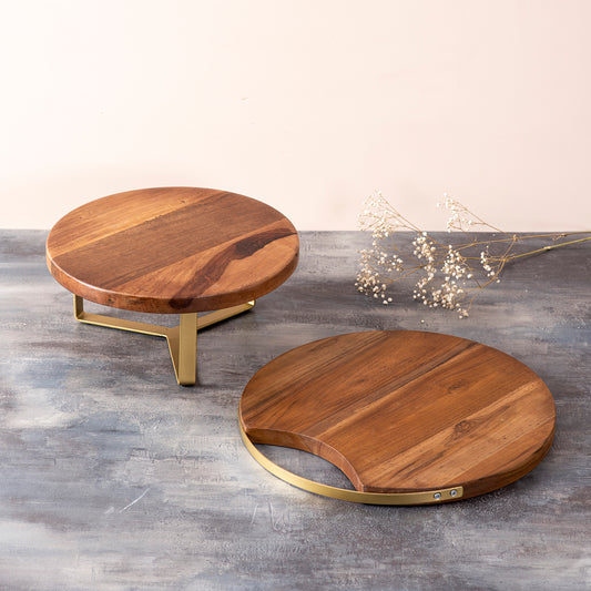 Teak Wood Cake Stand & Serving Platter