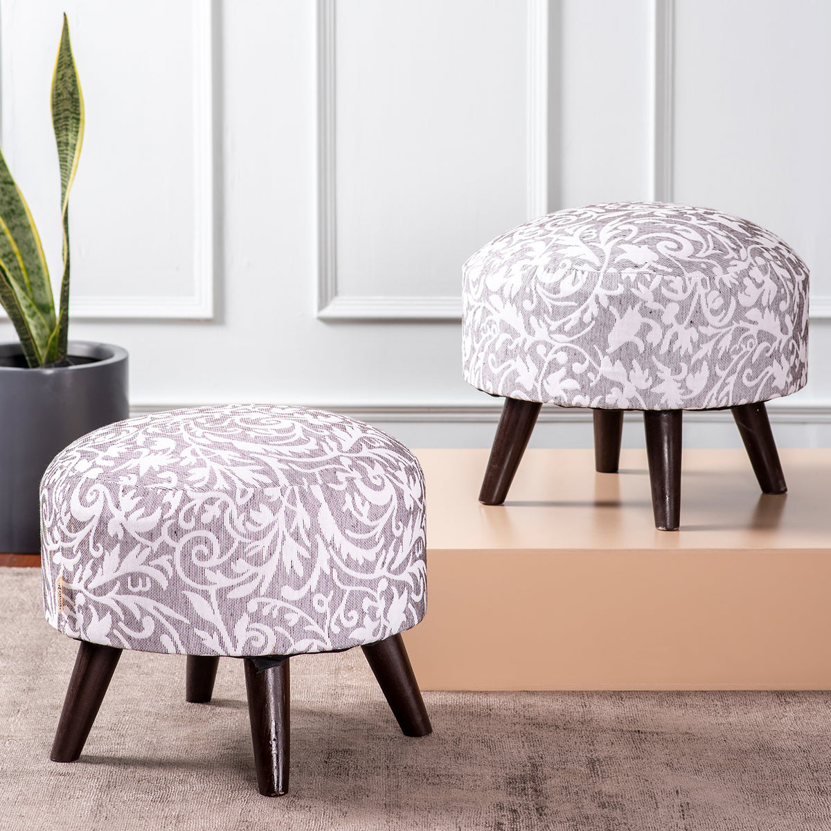 floral pattern grey ottoman