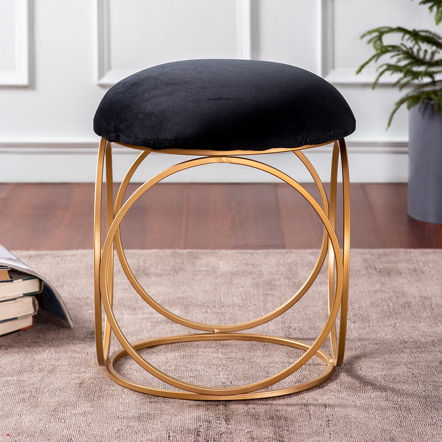 metallic golden velvet ottoman