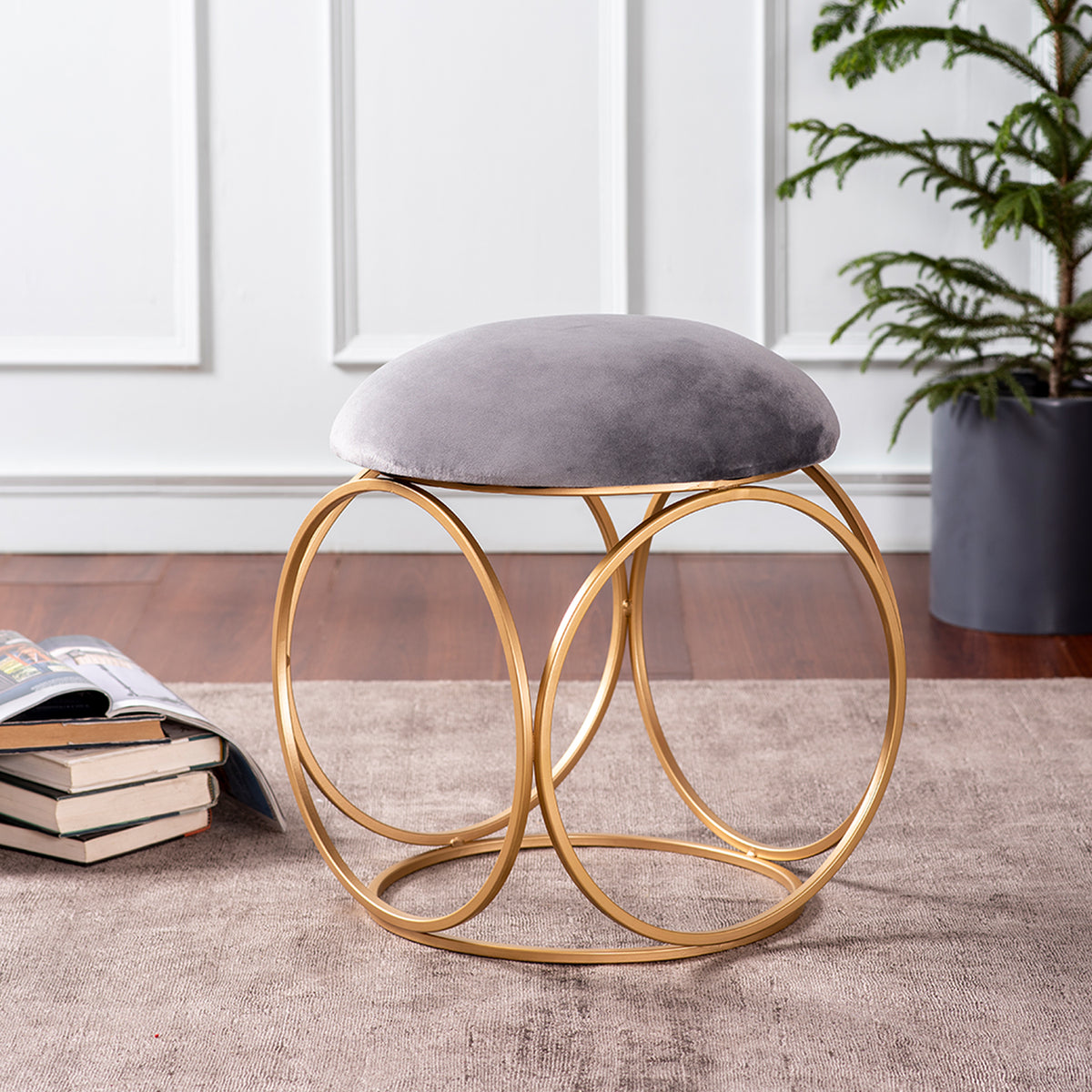grey velvet ottoman