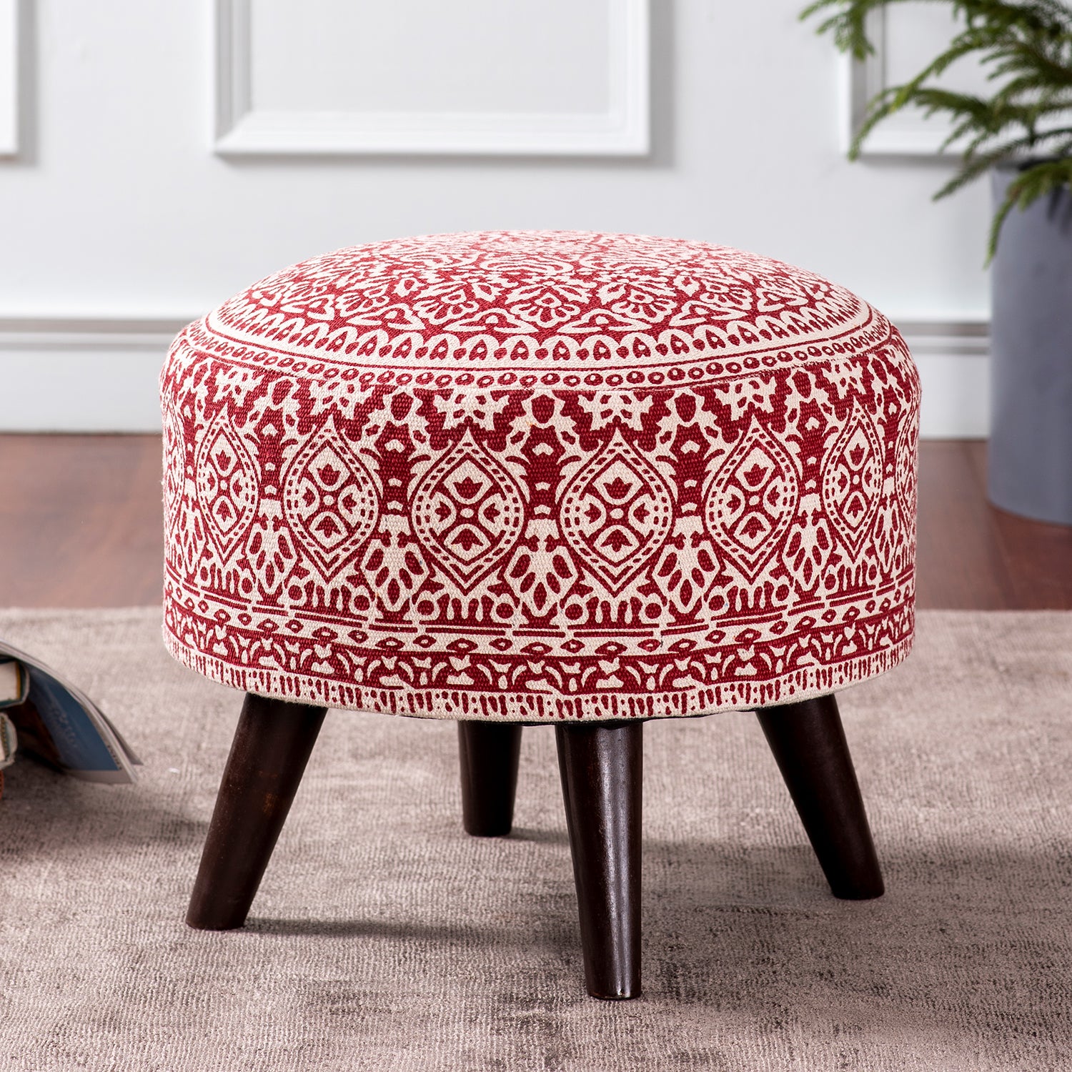 red wooden ottoman