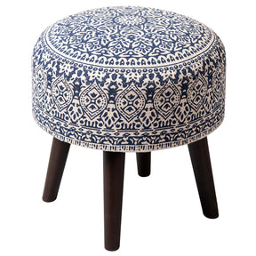 Botanic Fabric Wooden Ottoman in Blue Color Set of 2