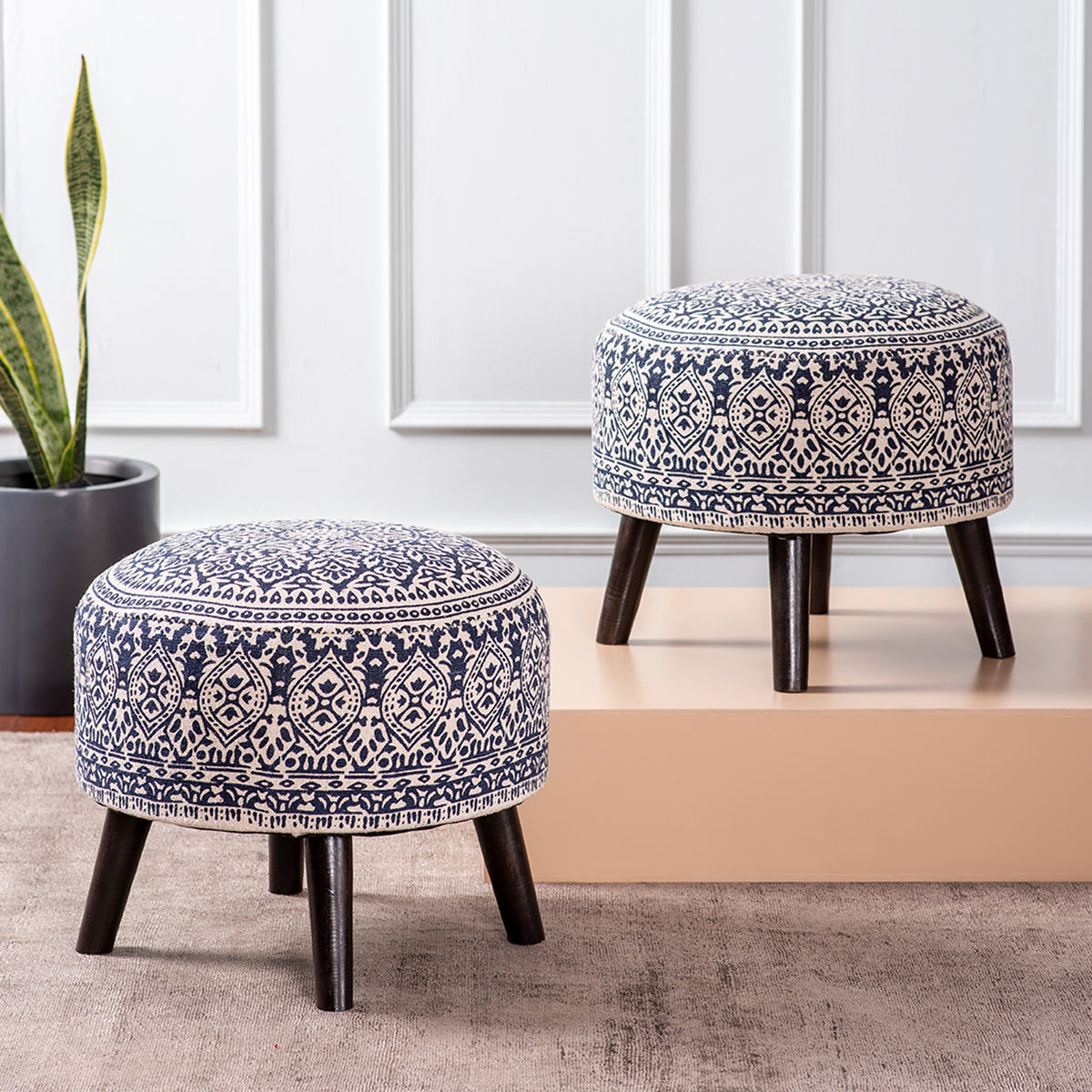 wooden ottoman set of 2