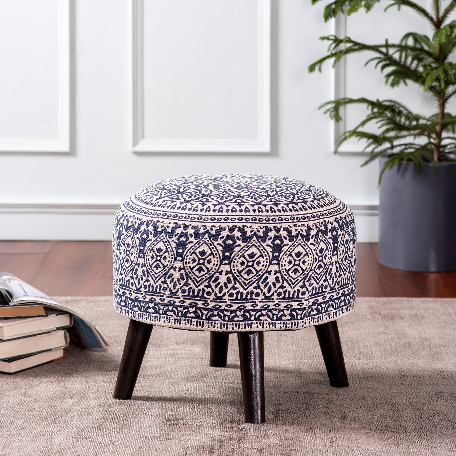 printed wooden ottoman