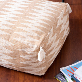 Crest Jacquard Pouf in Beige Color Set of 2
