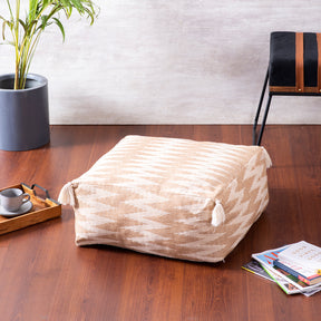 Crest Jacquard Pouf in Beige Color Set of 2