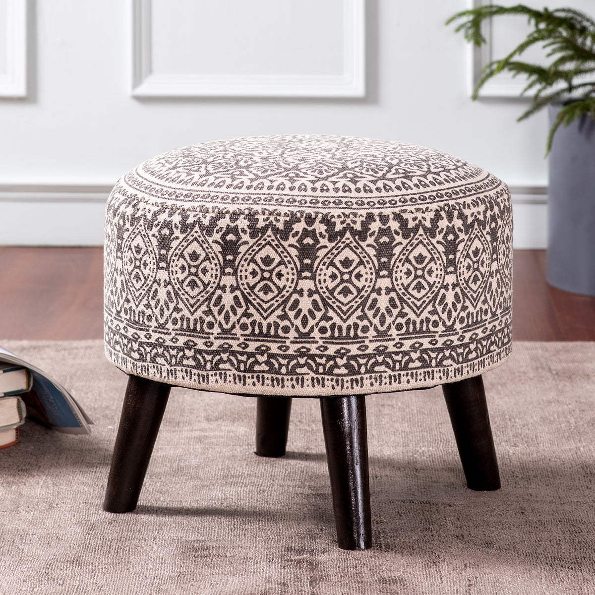 Printed Wooden Ottoman Stool