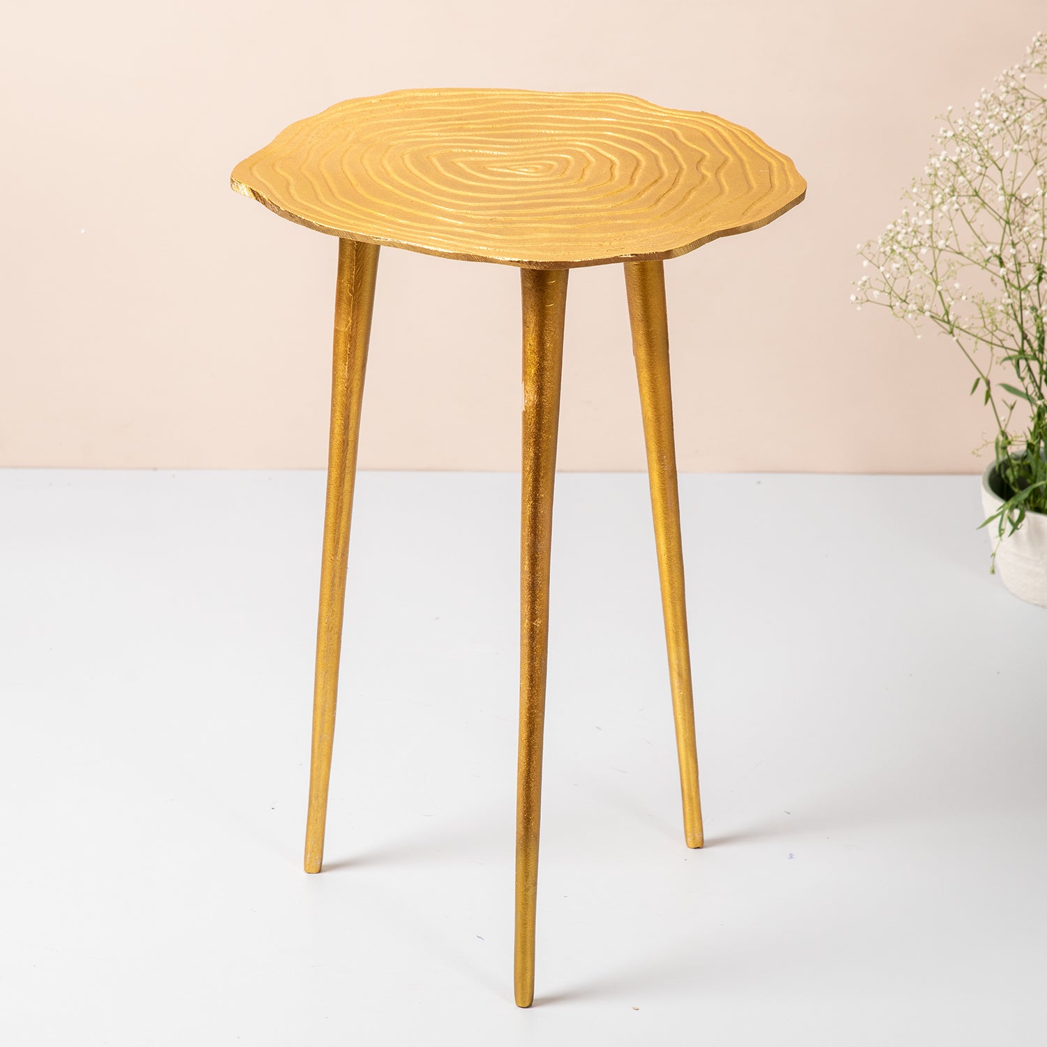 Gold Floral Aluminium Side Table for Living Room