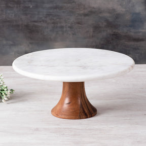 wooden and marble cake stand