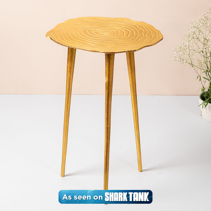 Gold Floral Aluminium Side Table for Living Room