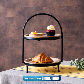 2 tier wooden buffet organizer