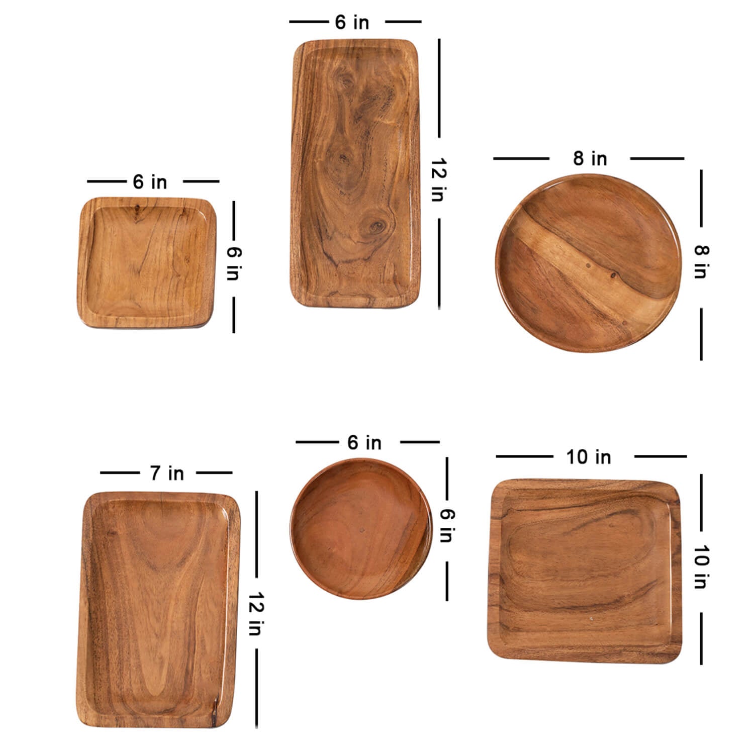 Wooden Serving Platters Set of 6 