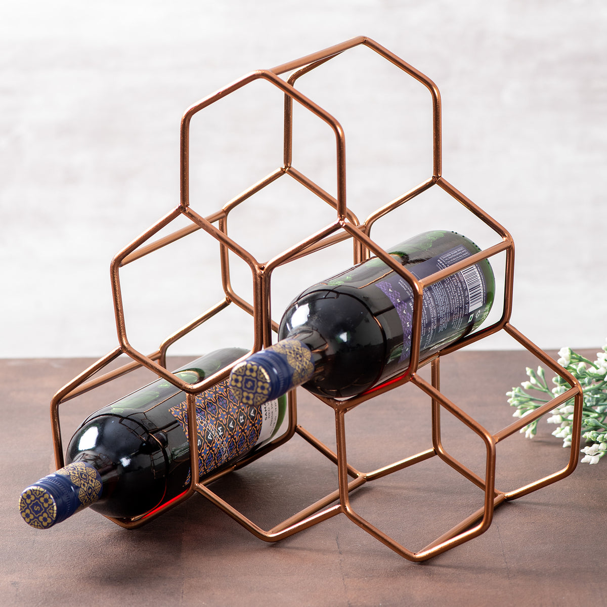 copper wired wine rack