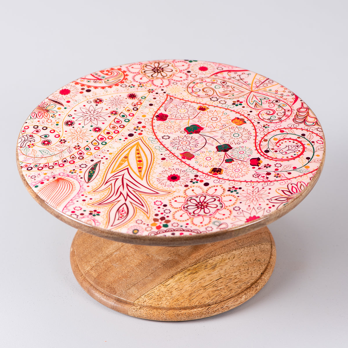 printed wooden cake stand