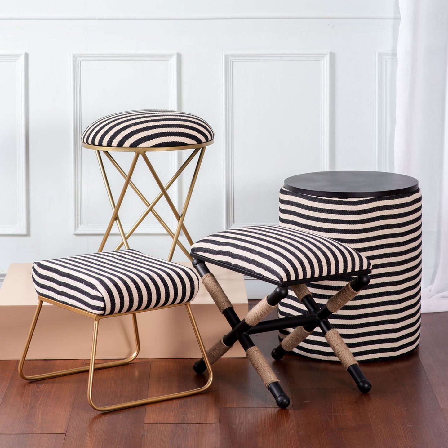 black and white metallic ottoman stools by Nestroots
