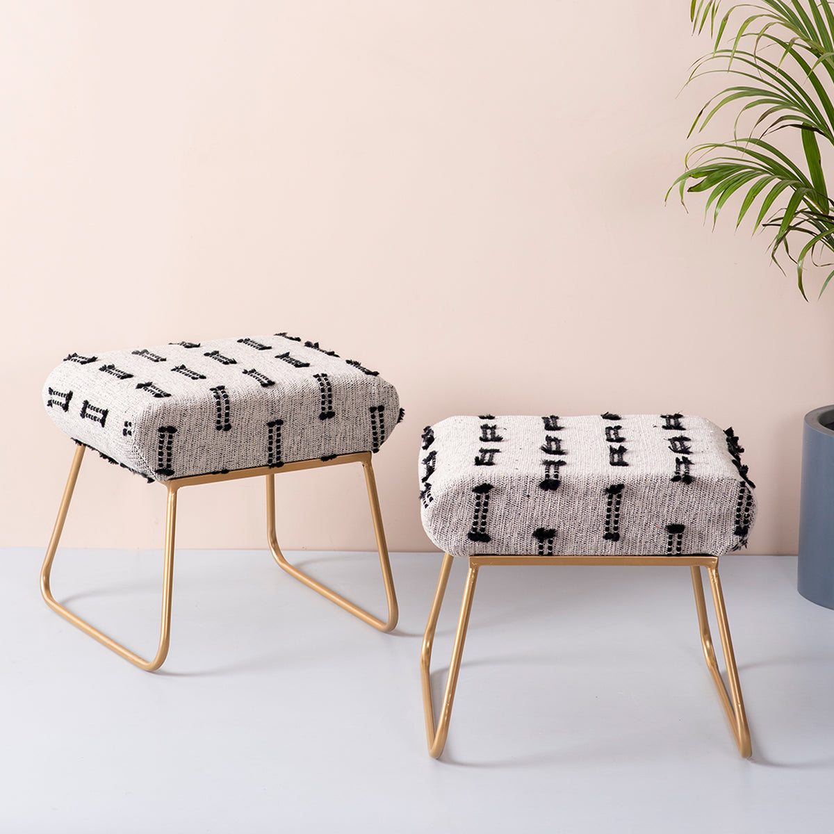 set of 2 metallic ottoman