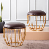 brown leather cage ottoman set of 2