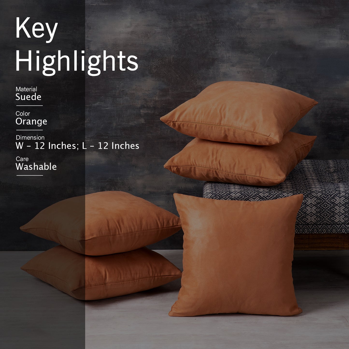Lush Velvet Cushion Cover Orange 16 X 16 Inches Set of 5