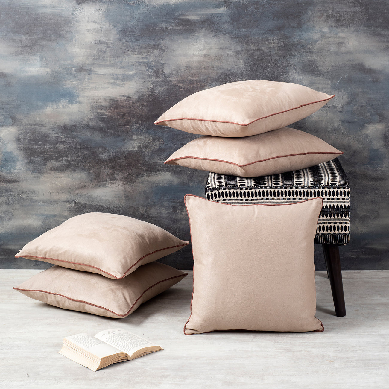 Lush Velvet Cushion Cover Beige 12 X 12 Inches Set of 5 Nestroots
