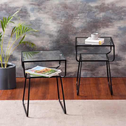 2 tier glass side table