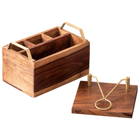 Teak Wood Spoon Stand & Napkin Holder