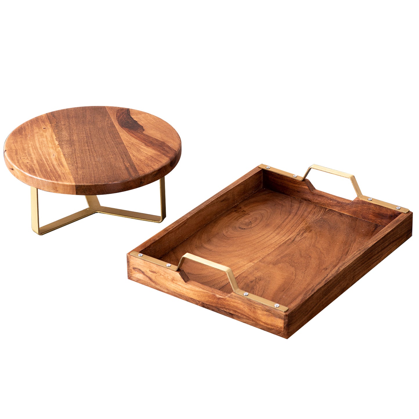 Teak Wood Cake Stand & Tray