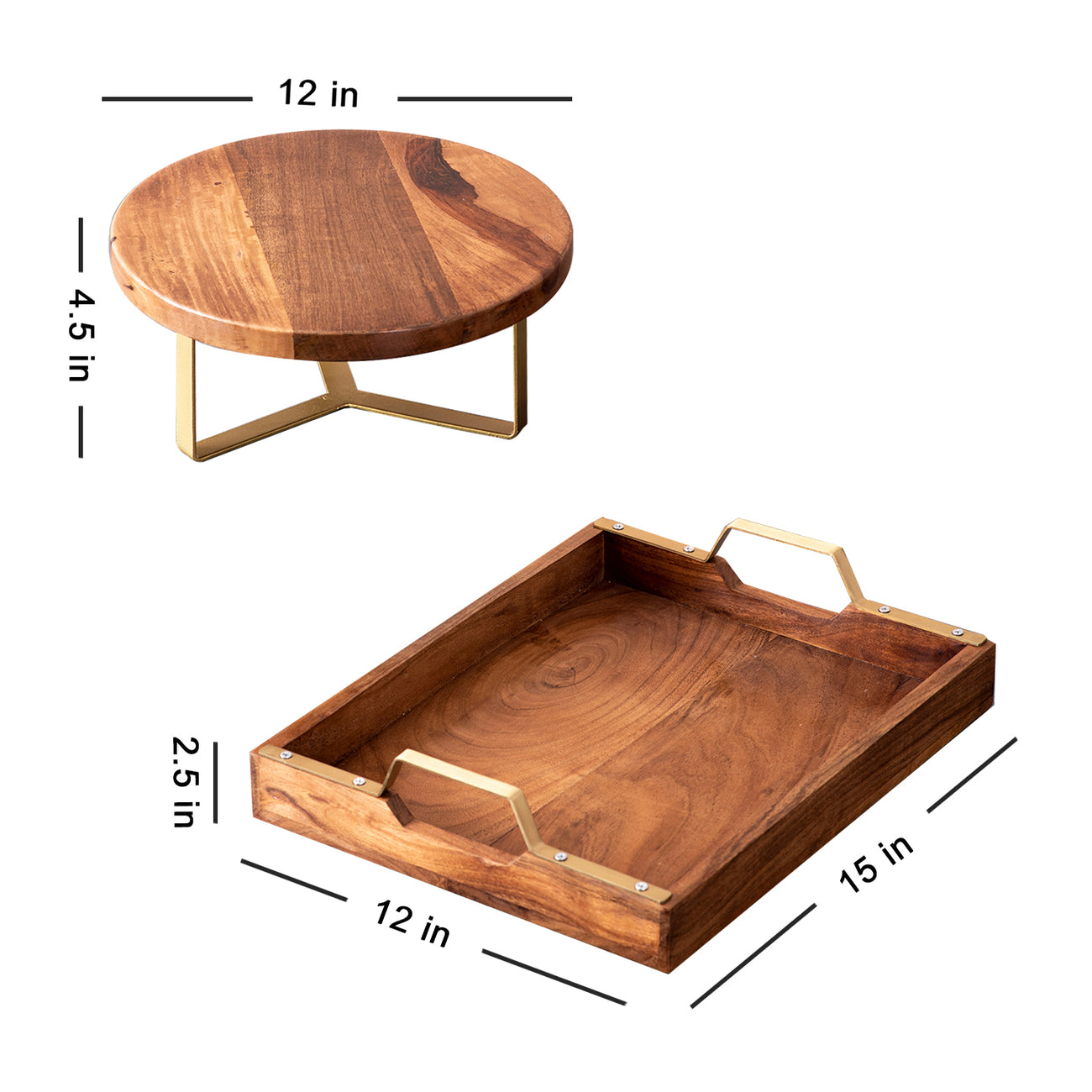 Teak Wood Cake Stand & Tray