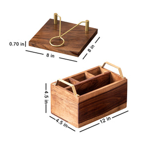Teak Wood Spoon Stand & Napkin Holder