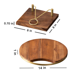 Teak Wood Serving Platter & Napkin Holder