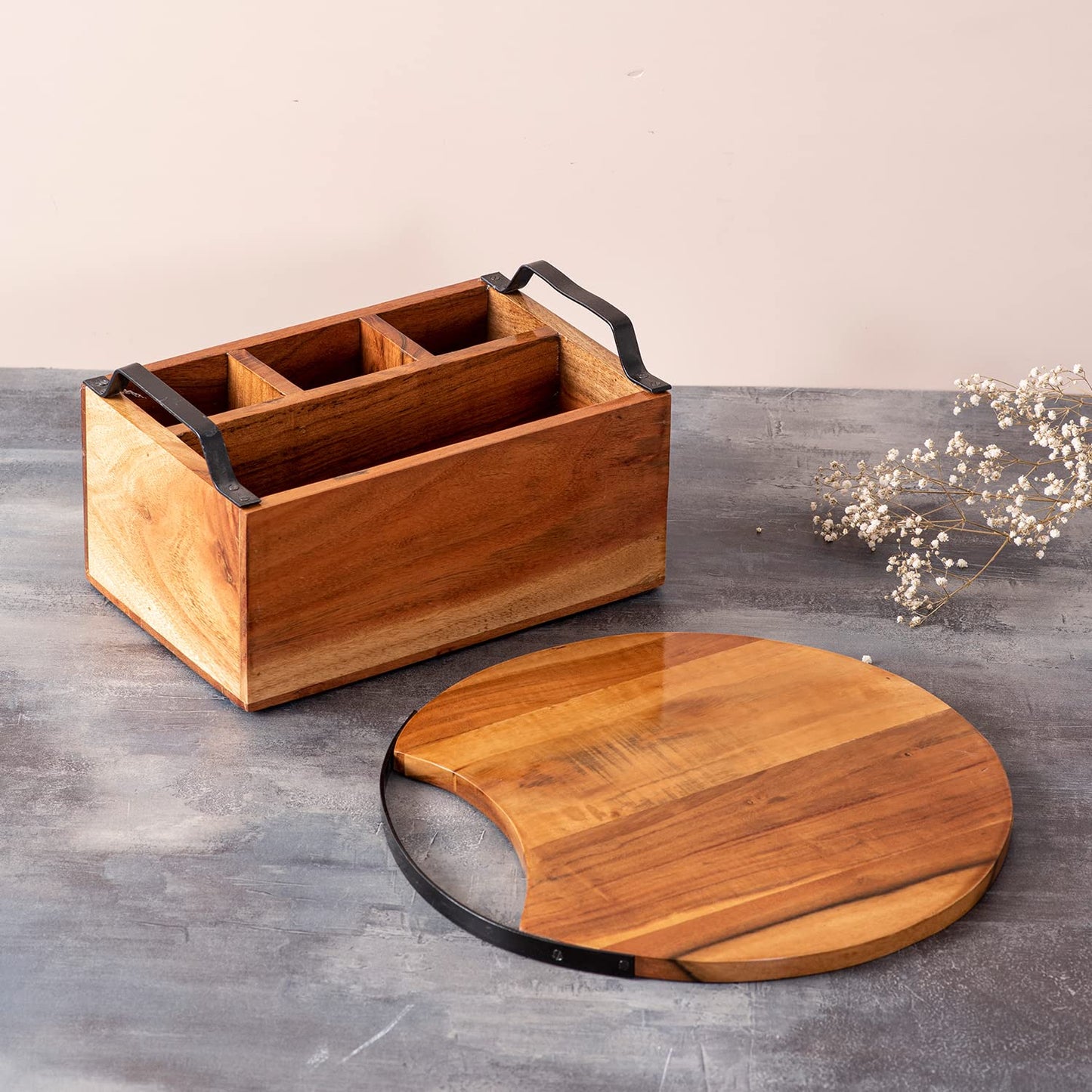 Buy Acacia Wood Spoon Stand with Serving Platter Online