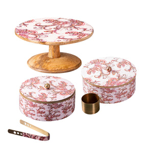 Paisley Enamel Print Masala Box, Roti Box & Cake stand Set