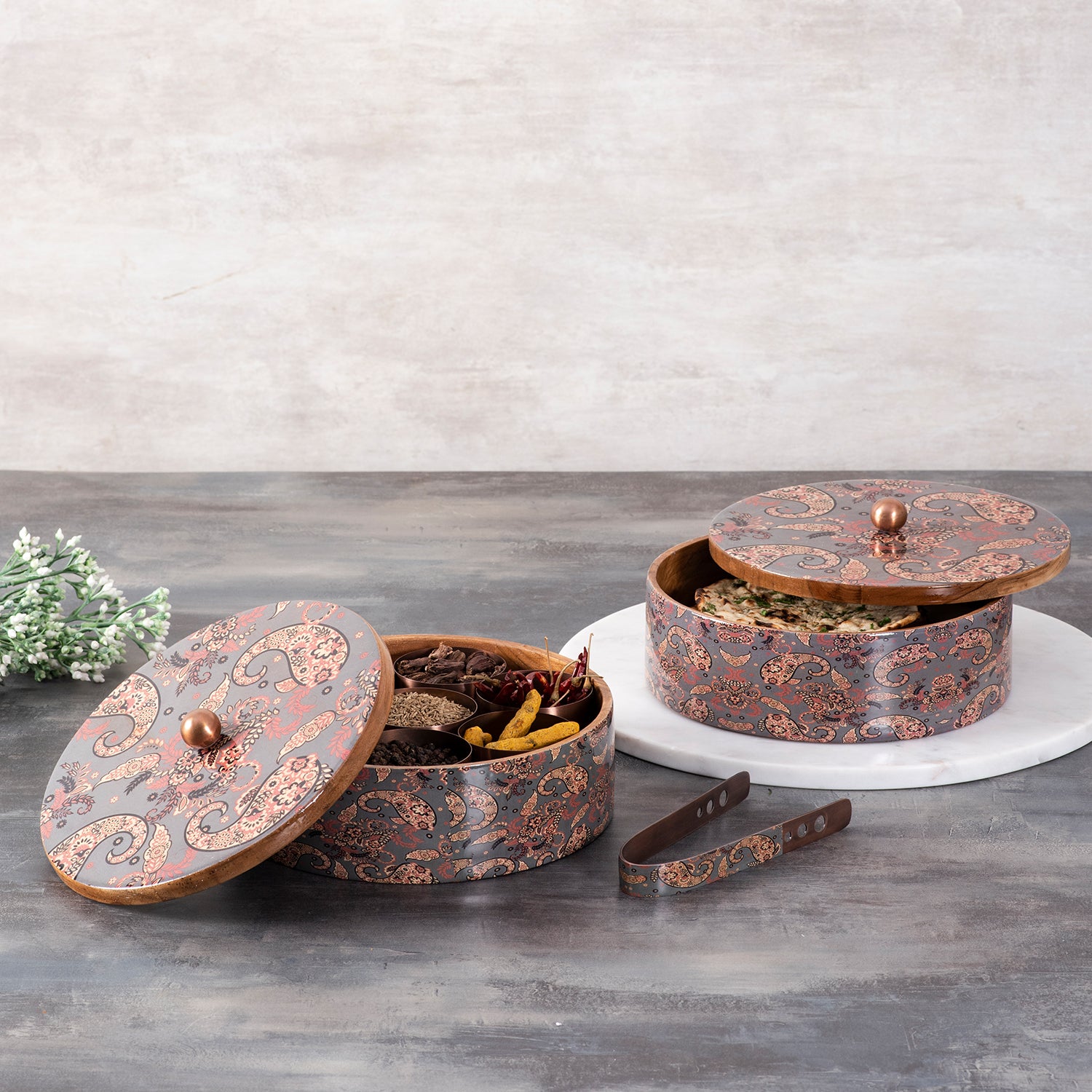 Buy Grey Enamel Print Masala & Roti Box Set Online in India - Nestroots