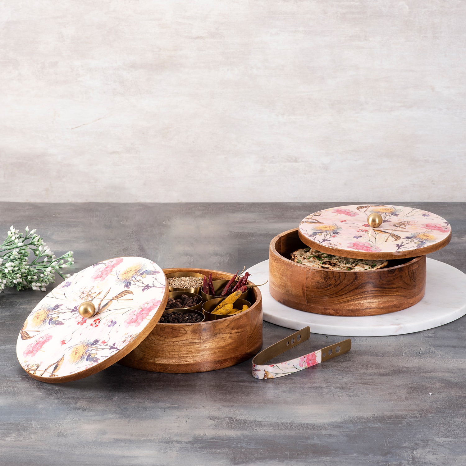 Buy Flower Enamel Print Masala & Roti Box Set Online in India – Nestroots