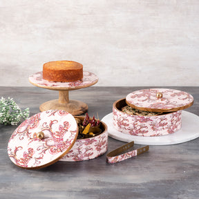 Paisley Enamel Print Masala Box, Roti Box & Cake stand Set