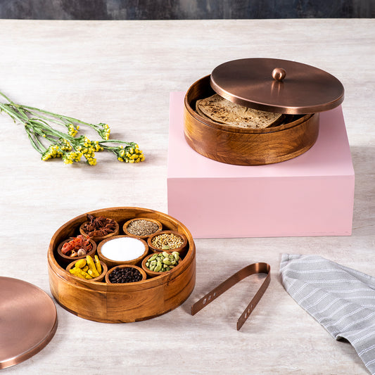 Classic Copper Roti Box with Masala Box