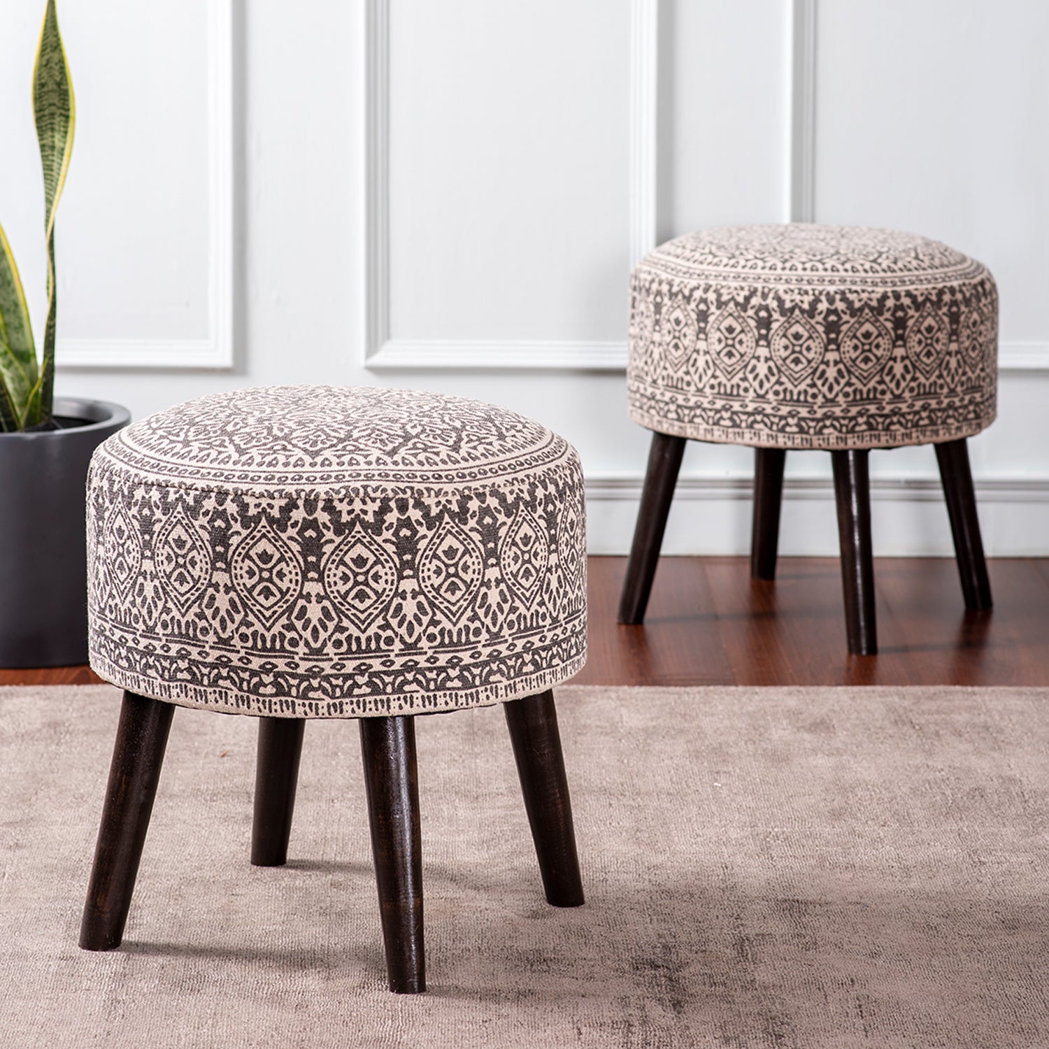 Grey Printed Ottoman Set Of 2 Nestroots