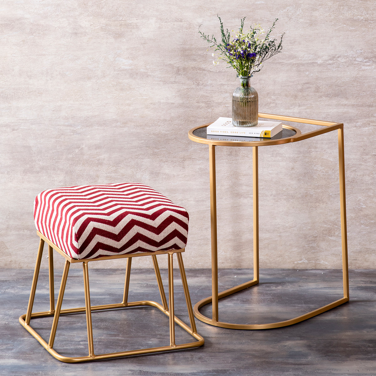 New Metallic Ottomans with Table
