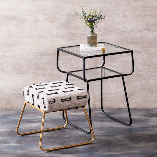 Metallic Ottoman with 2 tier Double Decker Table