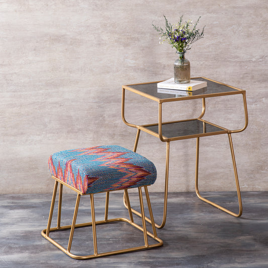 Metallic Ottoman with 2 tier Double Decker Table