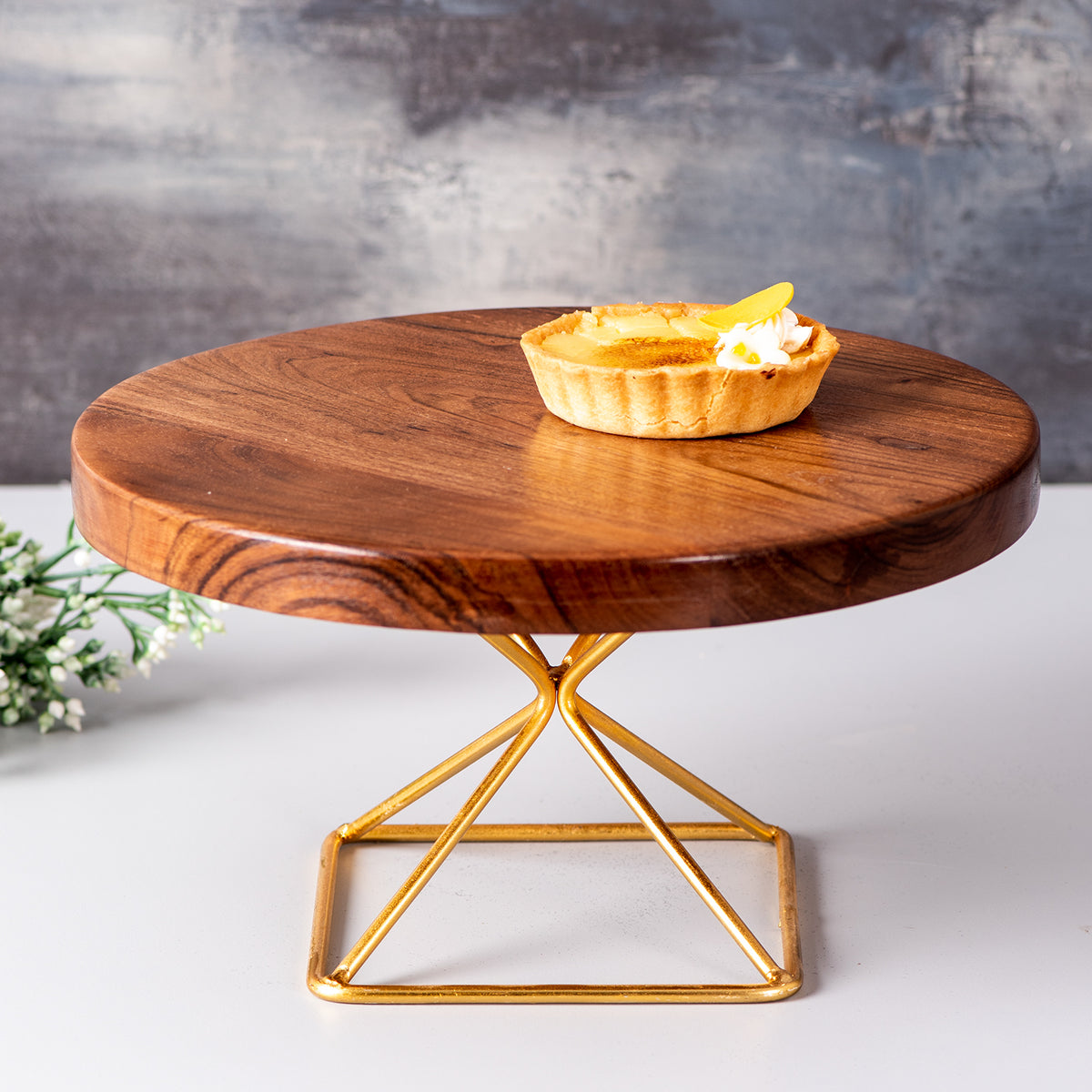 ACACIA TWO-TIERED WOODEN CAKE STAND WITH GLASS DOME