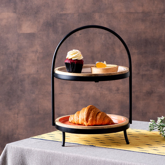 2 tier wooden cake stand