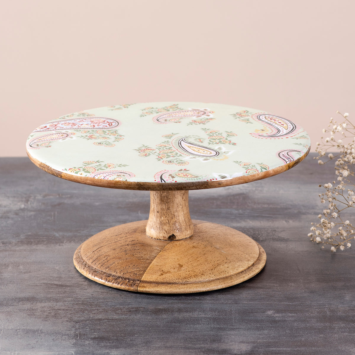 printed wooden cake stand